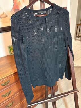 Ann Taylor Black Open-Knit Crewneck Sweater